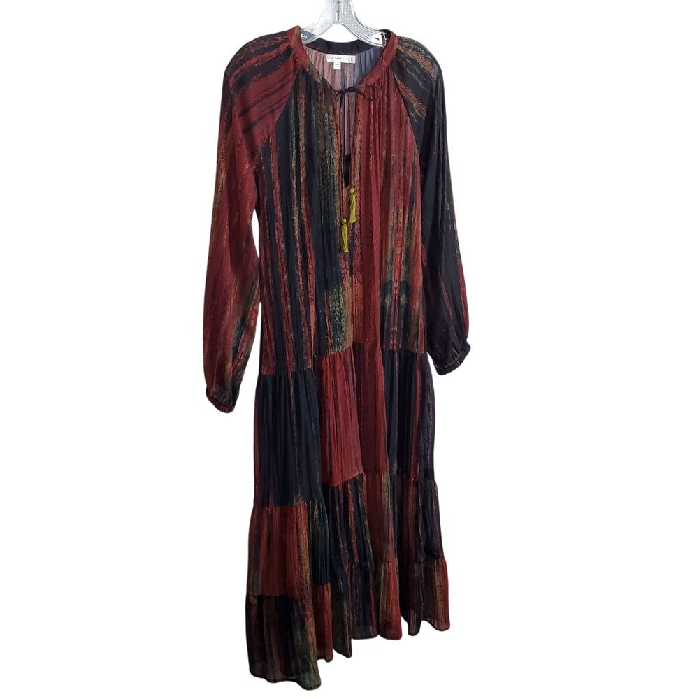 Love Kyla Size L Dress Maxi Flowy Boho Chic Tassel Tiered Long Sleeve - Picture 1 of 16